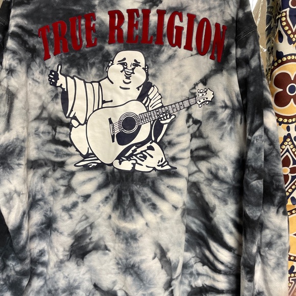 MEN'/WOMANS TRUE RELIGION BUDDHA TIE DYE PULLOVER HOODIE  DRK BLUE & WHITEW - Picture 3 of 4